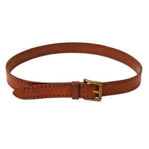 RLL Ralph Lauren Brown Leather Belt Men's‎ 36 Y2K Brass Buckle Western Stitch